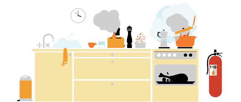 Illustrasjon av kjøkkenbrann